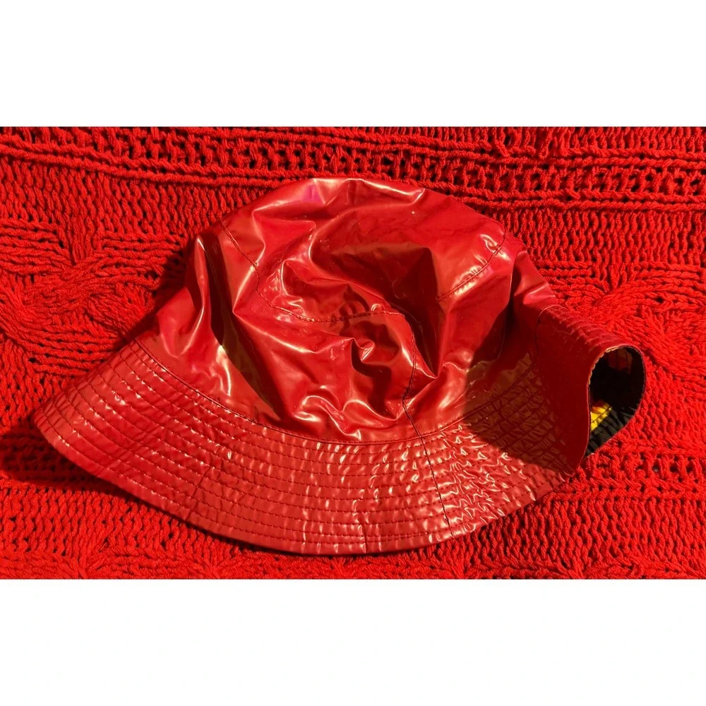 VTG Sailmaker Outerwear Red Vinyl Bucket Hat Shiny Rain Hat  One Size Fits All